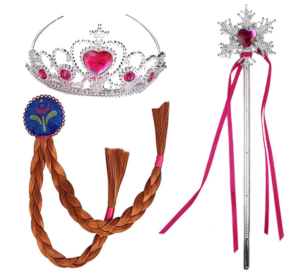 FancyDressWale Party Favour Princess Snowflake Accessories Set Crown Tiara,Braid and Wand for Girls 310 Years/Return Gifts (Ann