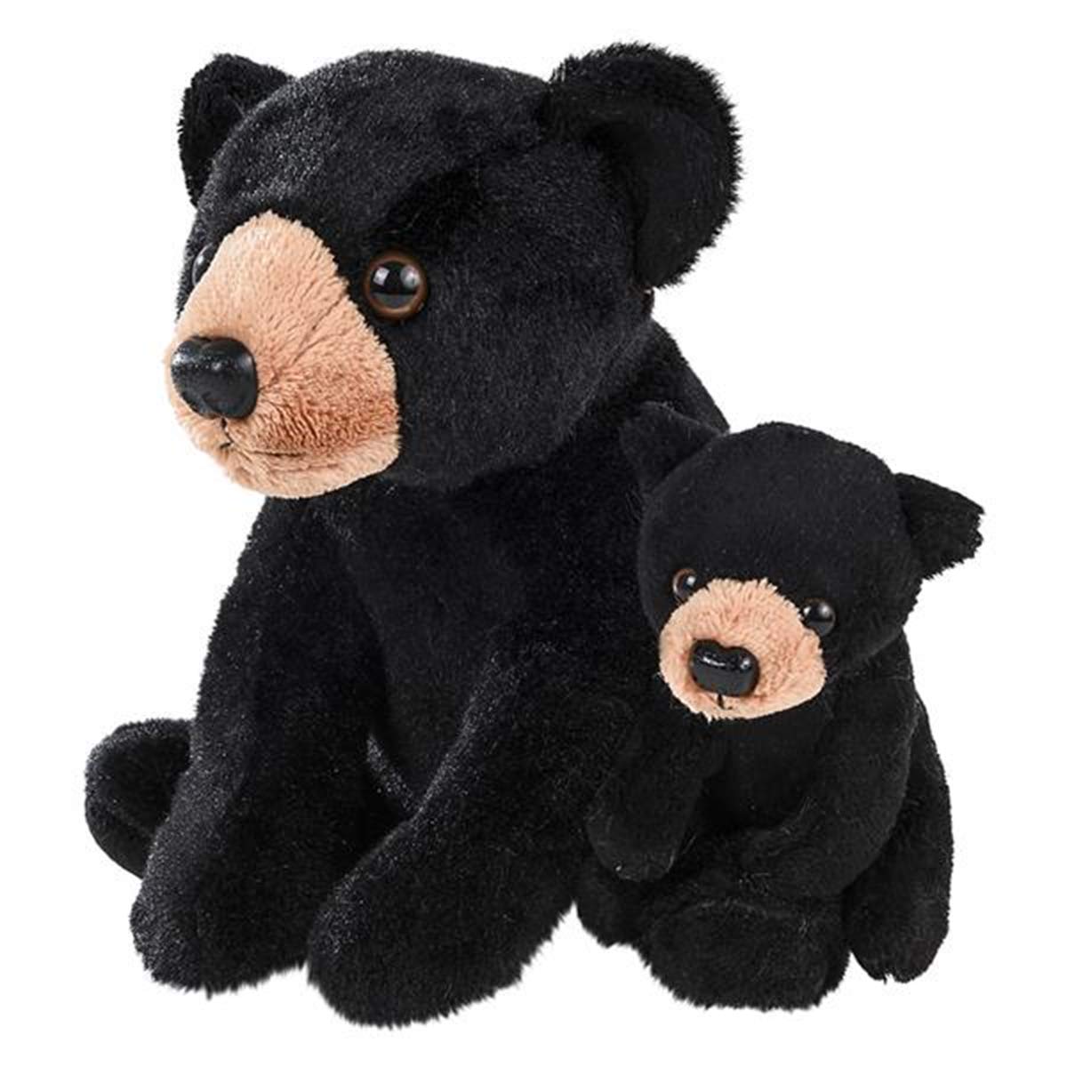 Mom And Baby Mini Black Bear Stuffed Animals For Boys And Girls, Safari Baby Shower Decorations, Nursery Decor, Zoo Animals For Toddlers, Realistic Toys, Soft, Huggable And Squeezable
