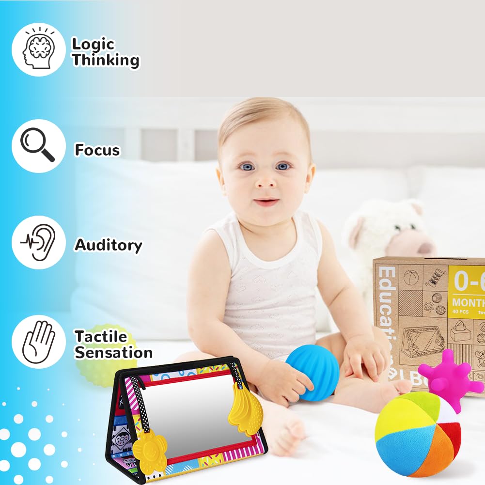 Montessori Toys For Babies 0-6 Months,7 In 1 Newborn Toys Baby Gifts Set Early Learning Toys With Black & White Baby Flashcards,