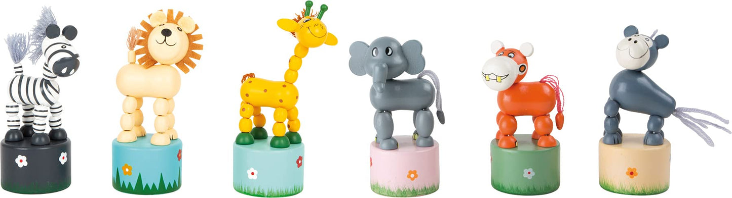 Small Foot 7924 Wooden Dancing Animals Africa, Set of 6, Figures Move and sway When The Base is Pressed, Great Parts Gifts
