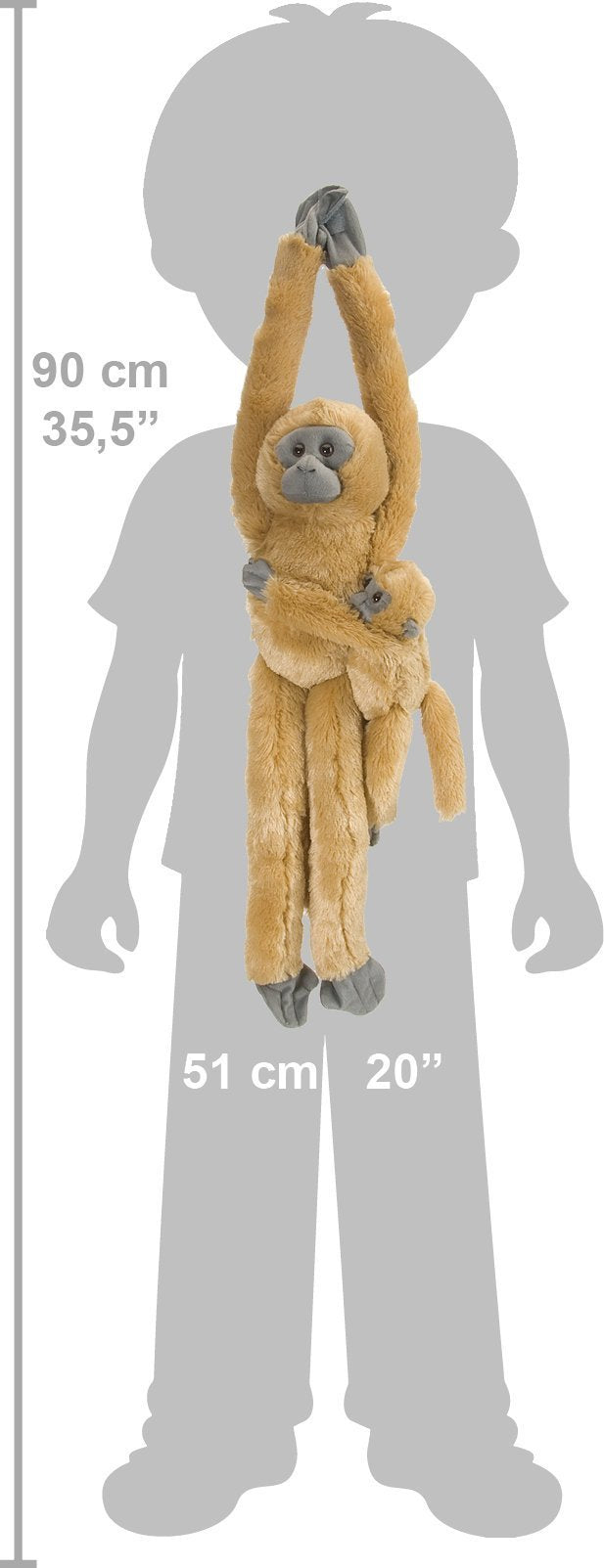 WILD REPUBLIC Common Langur Plush Monkey Toy, 20" Hanging, Polyester, Model 15262, Perfect Gift for Kids