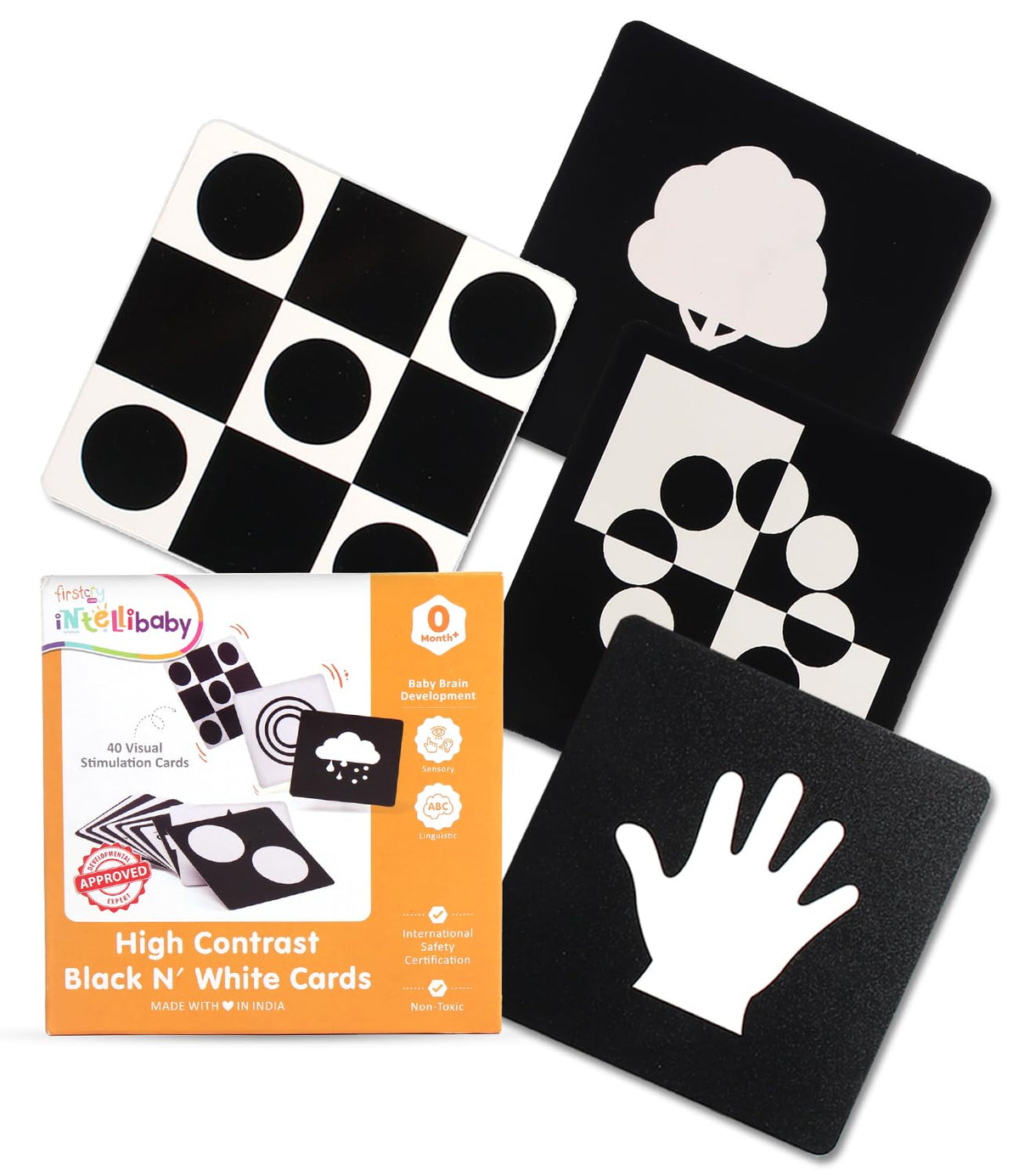 Intellibaby High Contrast Flash Cards For New Born Baby,Black&White 40 Objects&20 Flash Card For 012 Months,Preschool Learning 