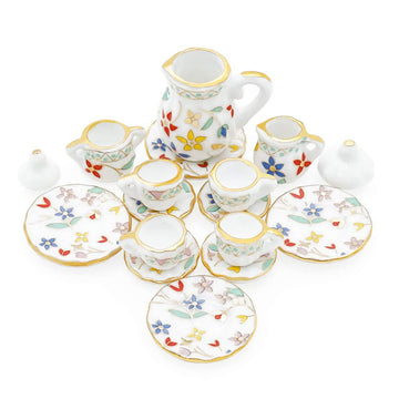 Odoria 1/12 Miniature Porcelain Tea Set 15Pcs Dollhouse Decoration Accessories, Blossom