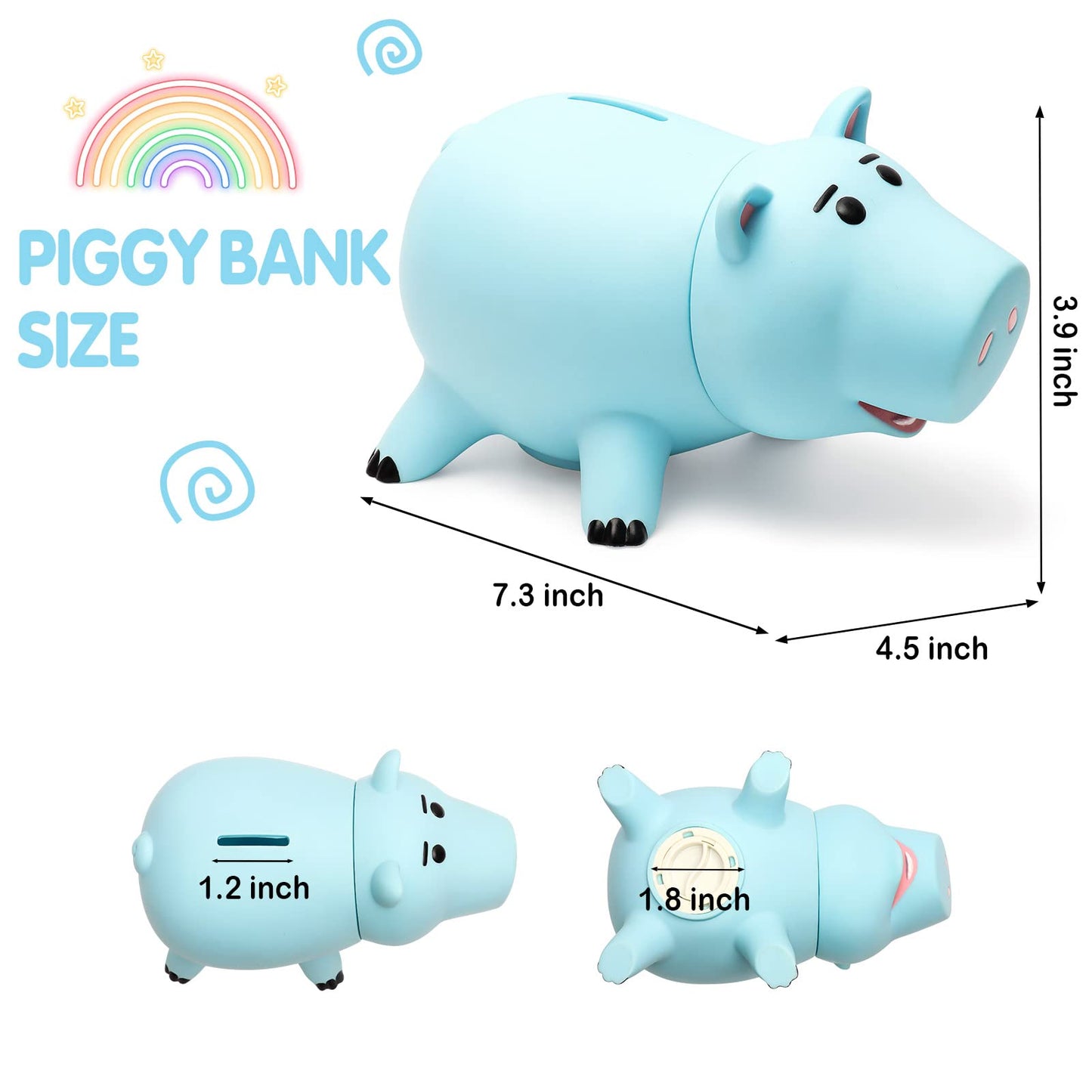 Hamm Piggy Bank, Cute Plastic Coin Bank For Boys And Girls, Unbreakable Pig Money Bank For Kids Gift (Blue)