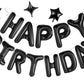 Black Happy Birthday Balloons Banner, 3D Mylar Foil Letter Birthday Balloons With 6Pcs Star Balloons, Birthday Party Decorations