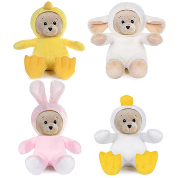 My Oli 7'' Plush Teddy Bears Pack Of 4 Costumed Bears Stuffed Animal Toy Set: Bunny Chicken Duck And Sheep With Flippable Hats G
