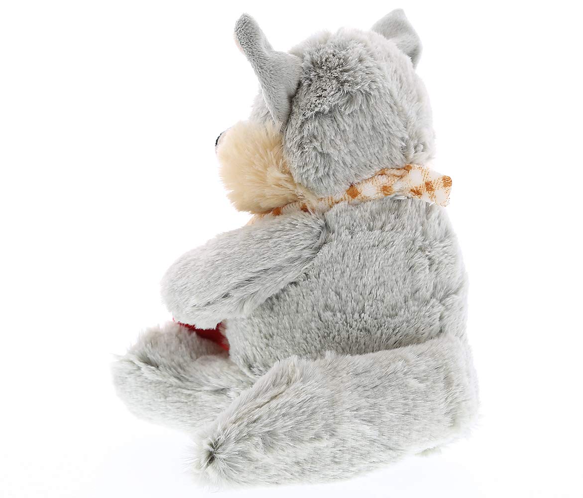 DolliBu I Love You Valentine Plush Sitting Wolf - Cute Stuffed Animal with Red Heart and Name Personalization Gift for Valentines Day  Birthday  Anniversary  Romantic Date - 9 Inches
