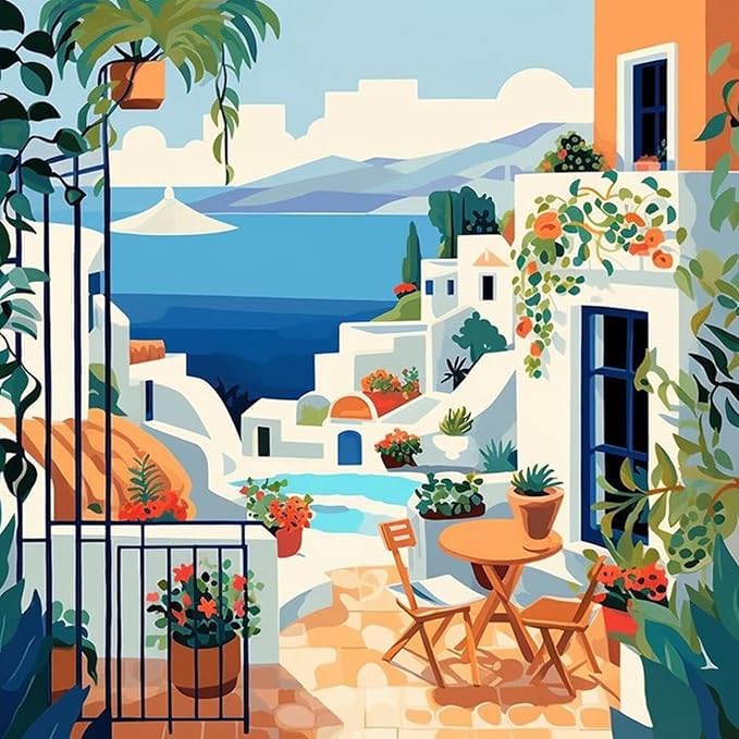 Tulip N Turtle Santorini Diy Acrylic Paint By Number Kit For Adults Beginner Canvas Painting By Number Acrylic Painting. Wall De