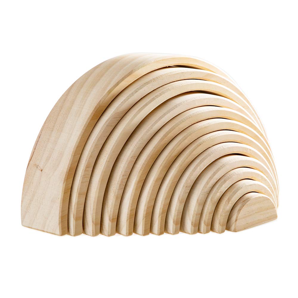 Merryheart Wooden Rainbow Stacking Toy, 12 Piece Natural Wood Rainbow Stacker, Extra Large Rainbow Stacking Toy, Nesting Puzzle 