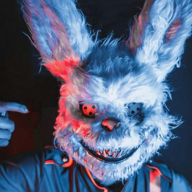 HIPIHOM Easter Bunny Mask, Bloody Plush Rabbit Mask, Bloody Bear Headgear - Performance Props for Easter, Halloween, Horror (Whi