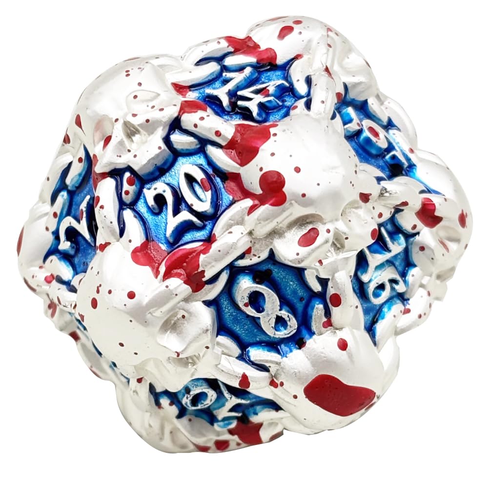 Dndwow Big Metal Skull D20 Dice Silver Bloody Red Blue For Role Playing Games - Bksbr