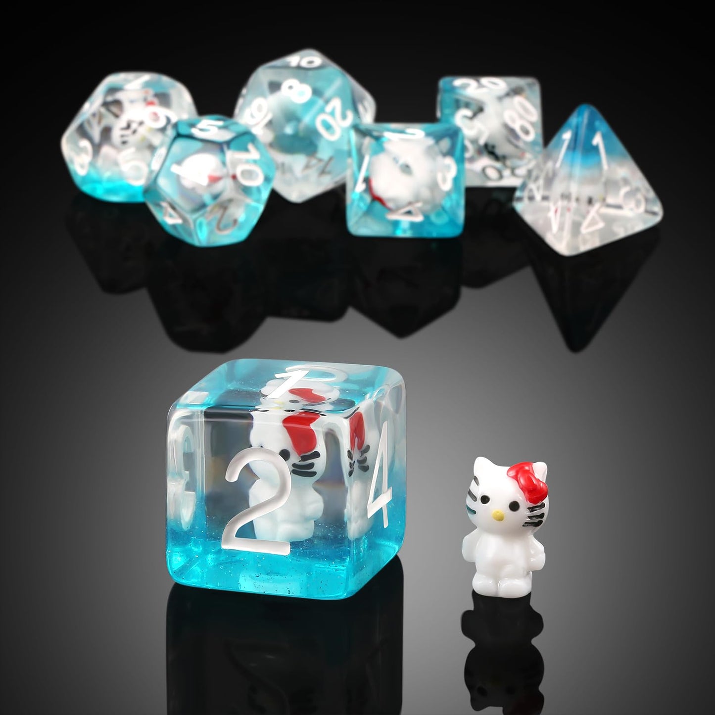Kitty Dungeons And Dragons Dice,Dndnd 7Pcs D&D Dice Set With Velvet Bag For Dnd Role Playing Games And Tabletop Games(Kitty
