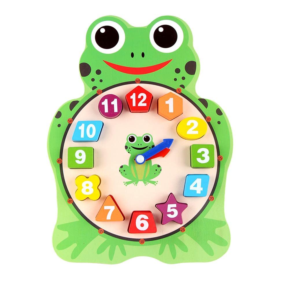 CALANDIS?Cartoon Wooden Clock Jigsaw Puzzle Toy for Kids/Baby Educational Fun Frog | Preschool Toys & Pretend Play