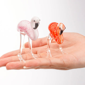QFkris Qf Handmade Glass Flamingos Love Token Art Glass Blown Animal Figurine,Pack of 2