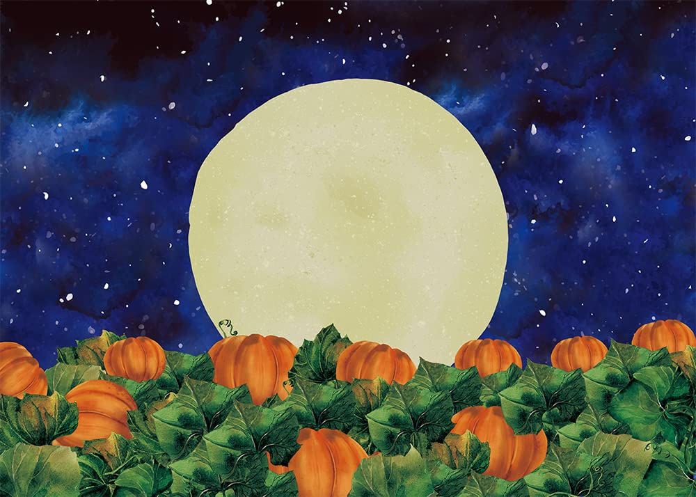 Halloween Background Moon Pumpkin Starry Night Decoration Banner Halloween Pumpkin Field Party Backdrop (7x5ft)