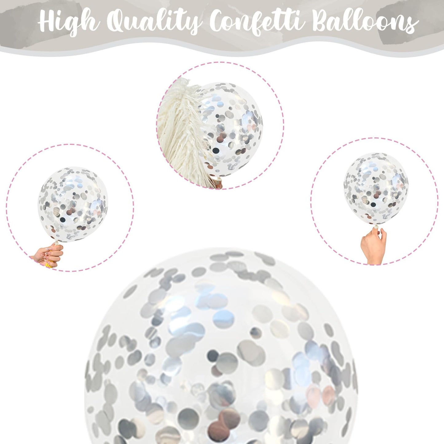 Silver And White Balloons, 12 Inch Metallic Silver White Latex Balloons Set Decor With Silver Confetti Helium Balloons For Boys