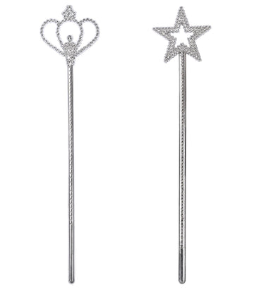 Liatunou 2 Pack Silver Star Wands, Crown Wands, Princess Fairy Wands,Magical Sticks For Girls Birthday, Party, Halloween