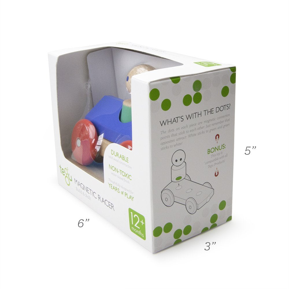 3 Piece Tegu Magnetic Racer Building Block Set, Blue Big Top