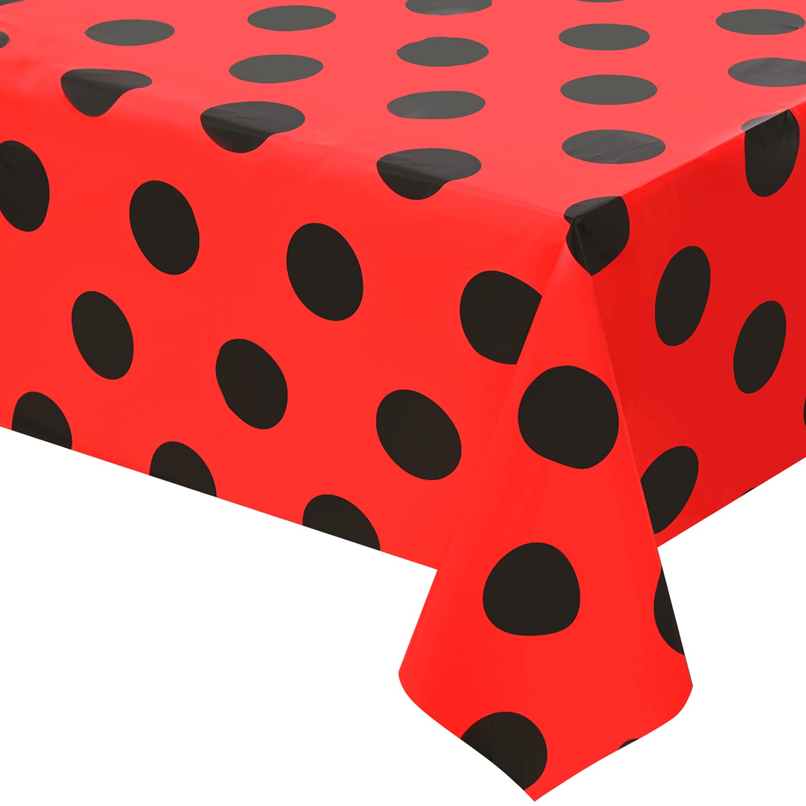 2 Pcs Ladybug Tablecloth Red Black Polka Dots Plastic Table Covers 87 x 51 Inches Ladybug Themed Party Decorations for Birthday 
