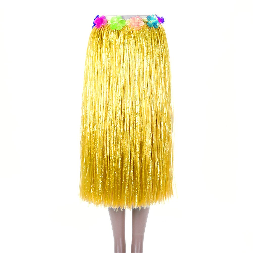 Bajotal Hawaiian Luau Hula Grass Skirt With Large Flower Costume Set For Dance Party Decorations Favors (32'' - Yellow)