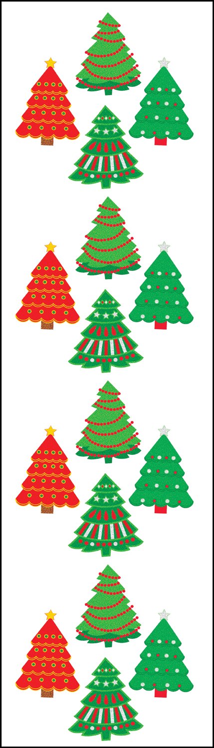 Jillson Roberts Christmas Prismatic Stickers, 12 Mini Christmas Trees, Count (XS7555)