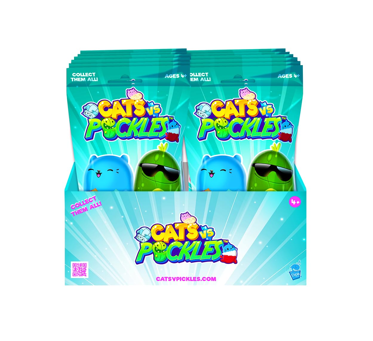 Cats vs Pickles Mystery Bags - 12 Pack Teal Assortment B - 4" Plush Multi-Color Toys, Model V1272