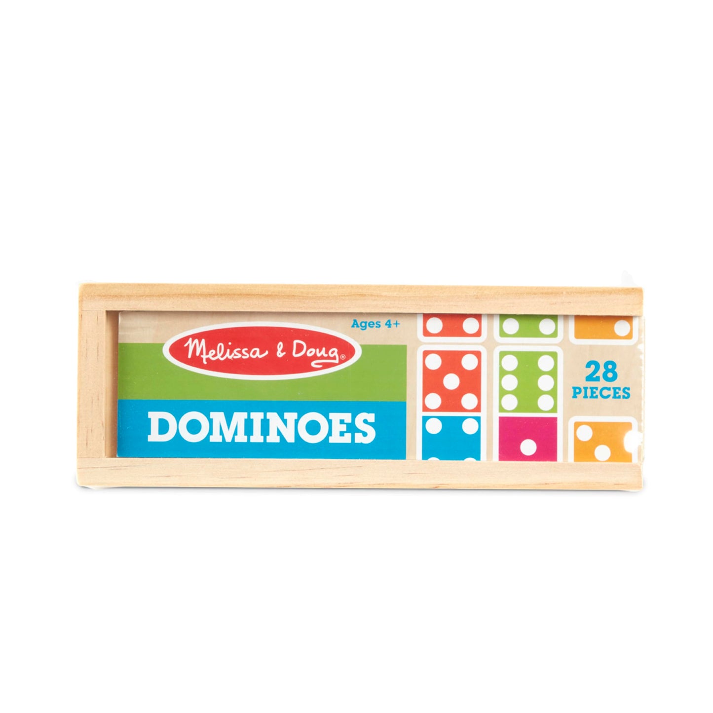 Melissa & Doug Dominoes Game - 28 Colorful Wooden Tiles in Storage Box, Multi-color