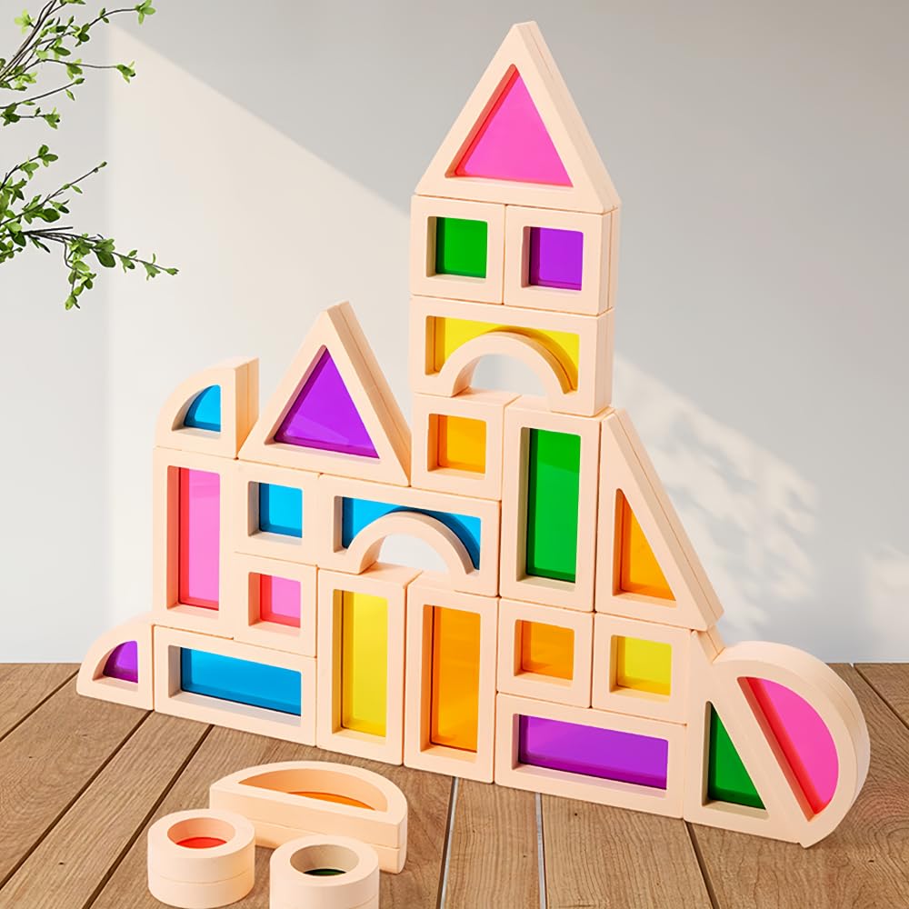 Rainbow Blocks,Acrylic Building Block Toys,Rainbow Stacking Sensory Toys,Toys Set Colorful Preschool Learning Educational Toys F