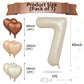 Biapian 40 Inch Cream White Number 7 Balloons, Beige White Large Number 7 Balloons With 18'' Cream Foil Heart Balloons Helium Fo