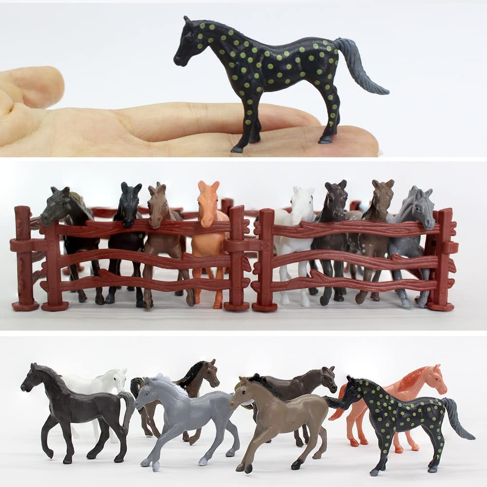 Ai-Fun 8Pcs Plastic Tiny Horses Figure Toy With 6 Corral Fence Kids Toddlers Animal Party Favors Educational Toy Playset