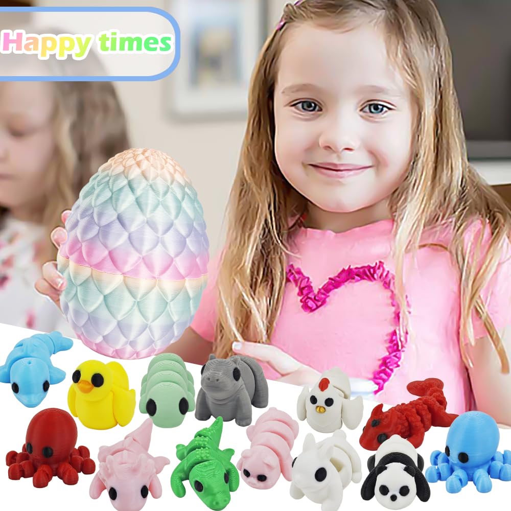 Next Stop M 25Pcs 3D Printed Animal Toys For Kids Easter Basket Stuffers With Decorative Egg Case, Classroom Prizes, Party Goodi
