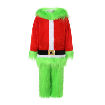 Feibel Kids Christmas Costumes Long Sleeve Hooded Top And Pants Sets Green Furry Monster Christmas Outfits (Green, 4-5 Years)