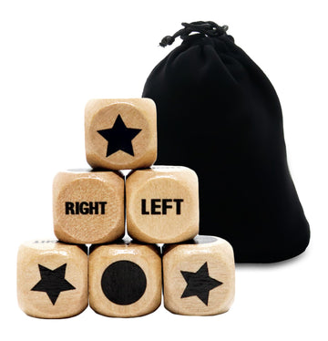 Buffsiss Left Right Center Game Dice 16mm Wooden Dice with Drawstring Bag,Standard Size 6 Sided Dice for Left Right Center Game