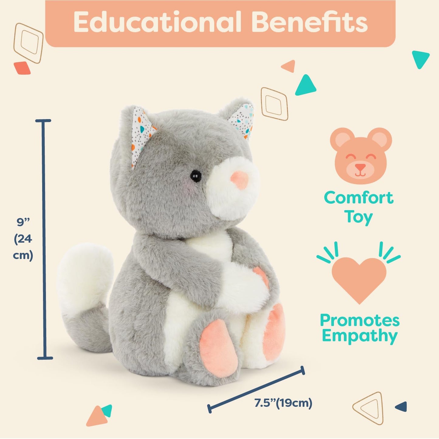 B. Toys- B. Softies- 12' Plush Cat- Stuffed Animal – Super Soft Kitten – Gray & White – 12” – Washable – Baby, Toddler, Kids – Happyhues – Cloudy Cosmo – 0 Months +