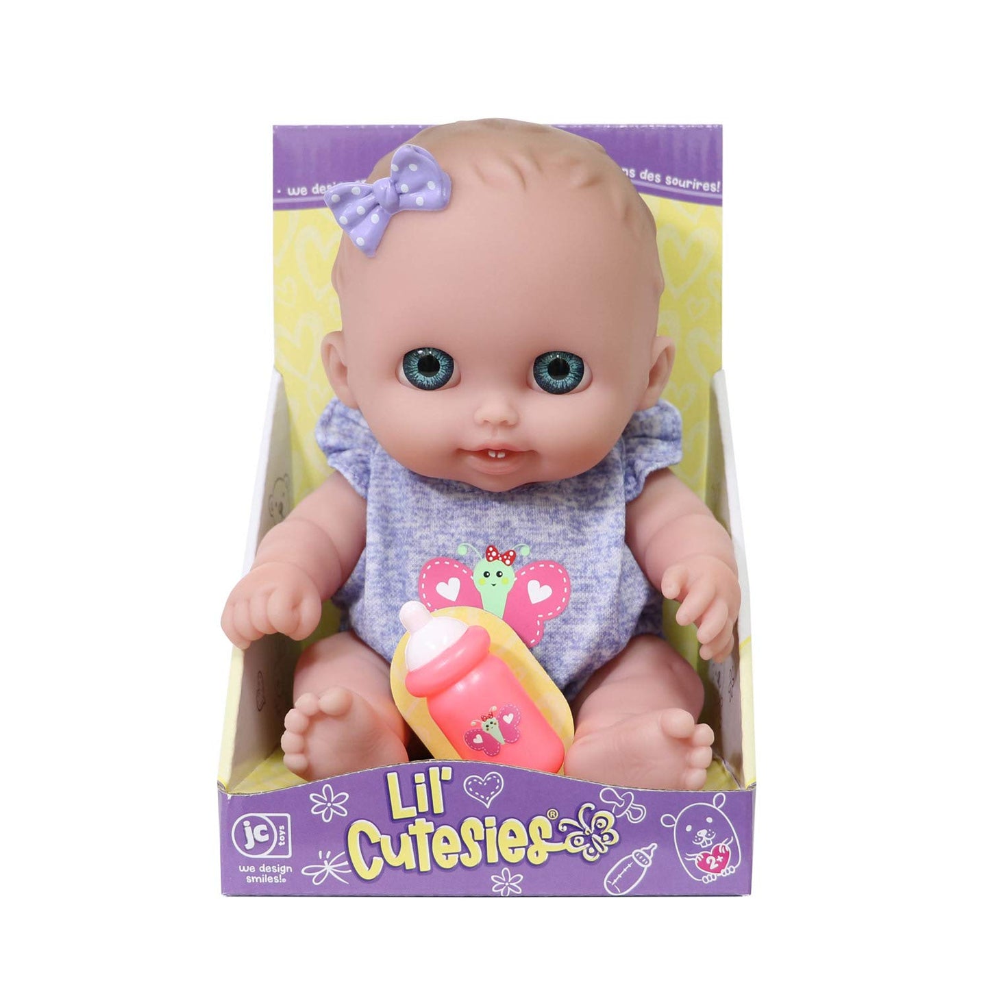 JC Toys Lil Cutesies 8.5" Posable Vinyl Baby Doll - Lulu with Blue Eyes, Removable Outfit, Ages 2+