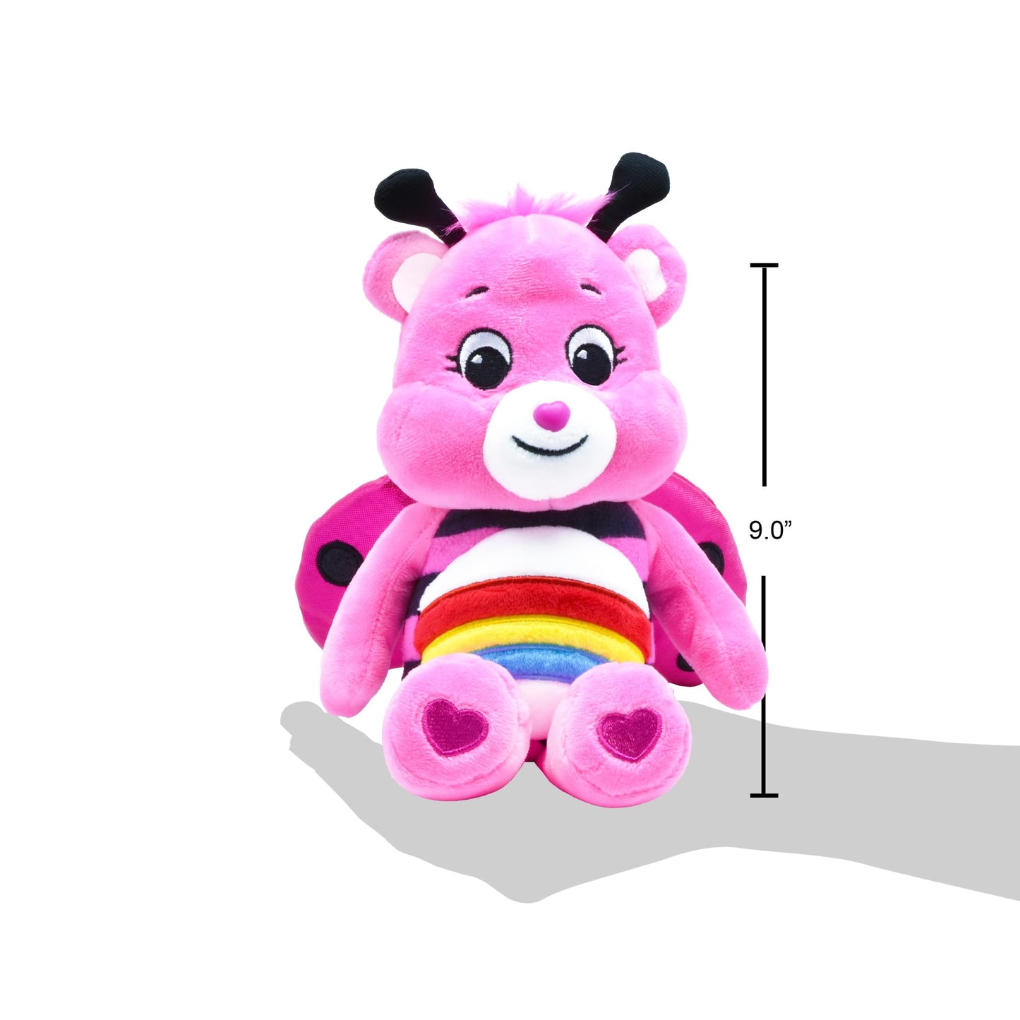 Care Bears Fun-Size Plush Ladybug Cheer Bear, 9" Pink, Super Soft Polyester Stuffed Animal, Perfect Gift for Ages 4+
