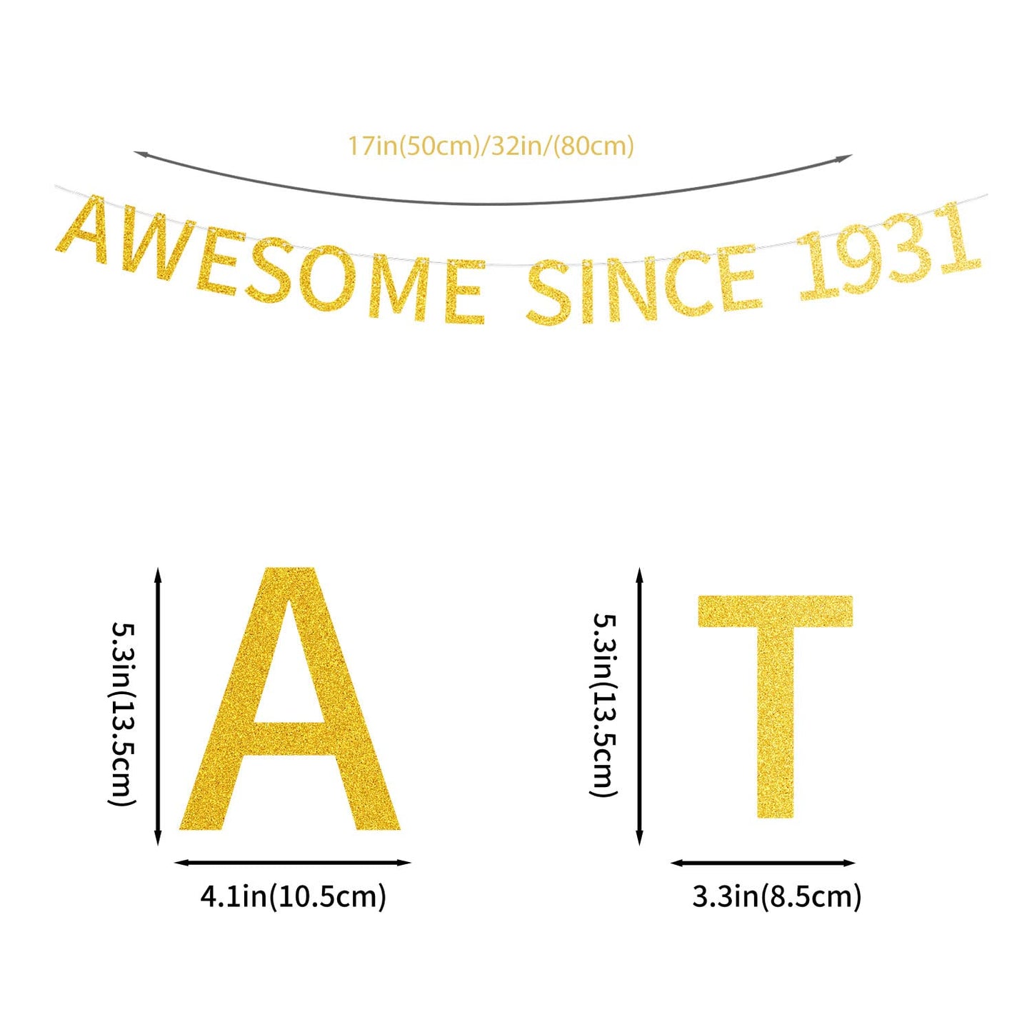 Awesome Since 1931 Banner Pre-Strung Happy 93Rd Birthday Banner Gold Glittery 93 Ninety Three Years Old Birthday Party Decoratio