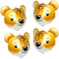 4D Wild Woodland Jungle Tiger Head Balloons Farm Zoo Safari Animal Tiger Balloons, 4 Pack 23'' Tiger Helium Mylar Foil Balloons