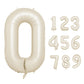 40 Inch Cream Number 0 Balloon, Beige Large 0-9 Birthday Balloons, Digital 0 Cream White Giant 0 Foil Balloon For Numbers 0/10/2