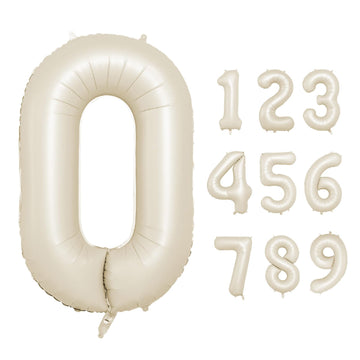 40 Inch Cream Number 0 Balloon, Beige Large 0-9 Birthday Balloons, Digital 0 Cream White Giant 0 Foil Balloon For Numbers 0/10/2
