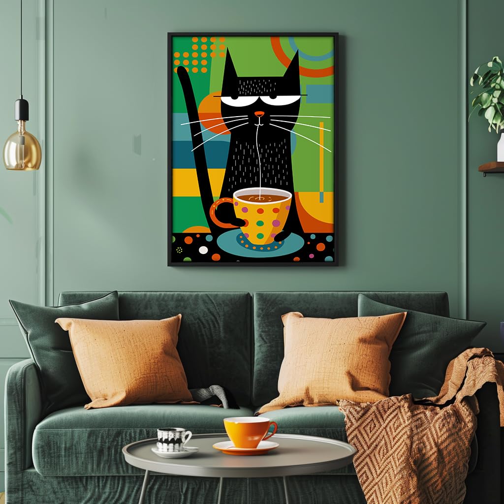 Bgraamiens -Coffee Cat- Modern Art Cartoon Whimsical Cat 1000 Pieces Puzzle For Adult