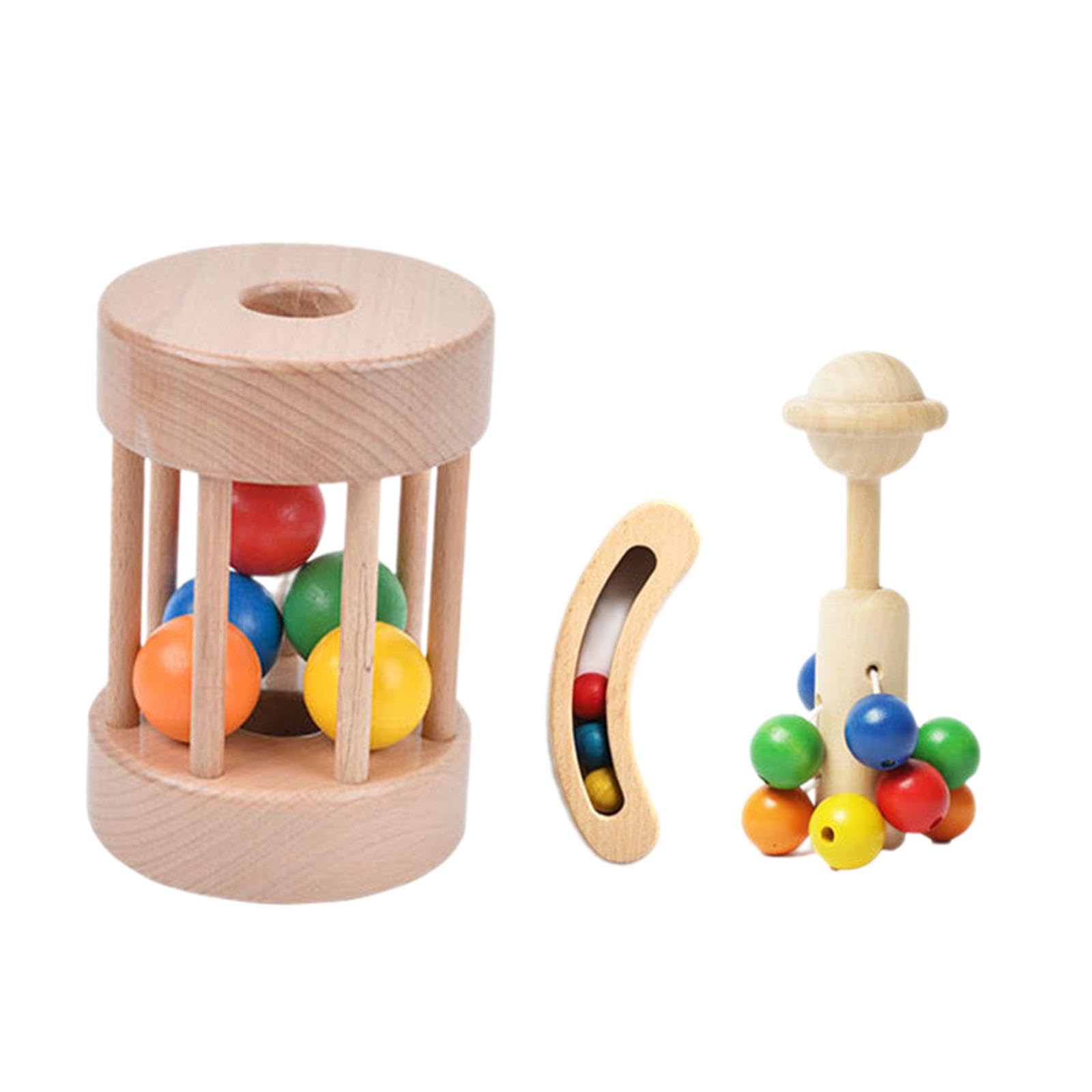 Trendivibe 3Pcs Wooden Rattles Toy Shaker Wooden Baby Toys For Infant Girls Boys Babies| Baby Learning Toy | Infant Activity Toy