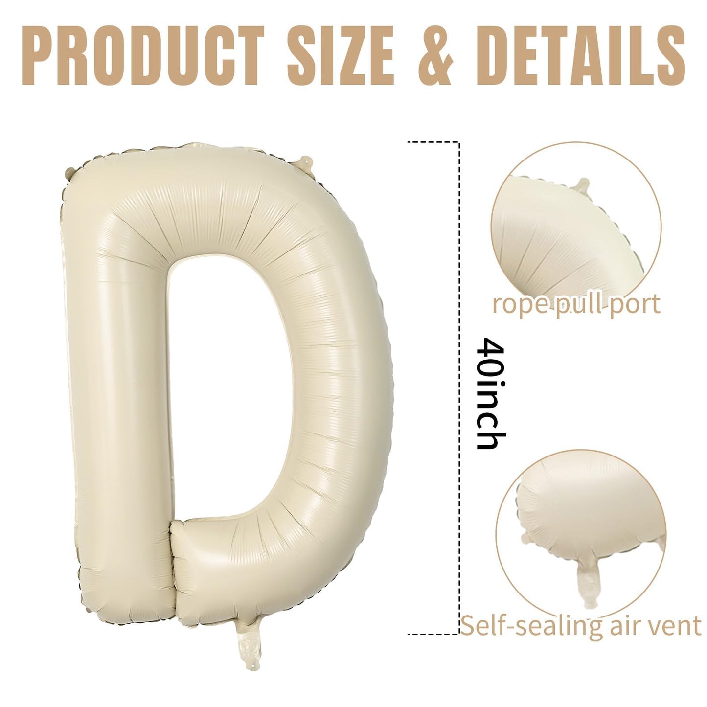 Wpensky Cream 40 Inch D Letter Balloons, Foil Helium Mylar Alphabet for Birthday & Wedding Decorations