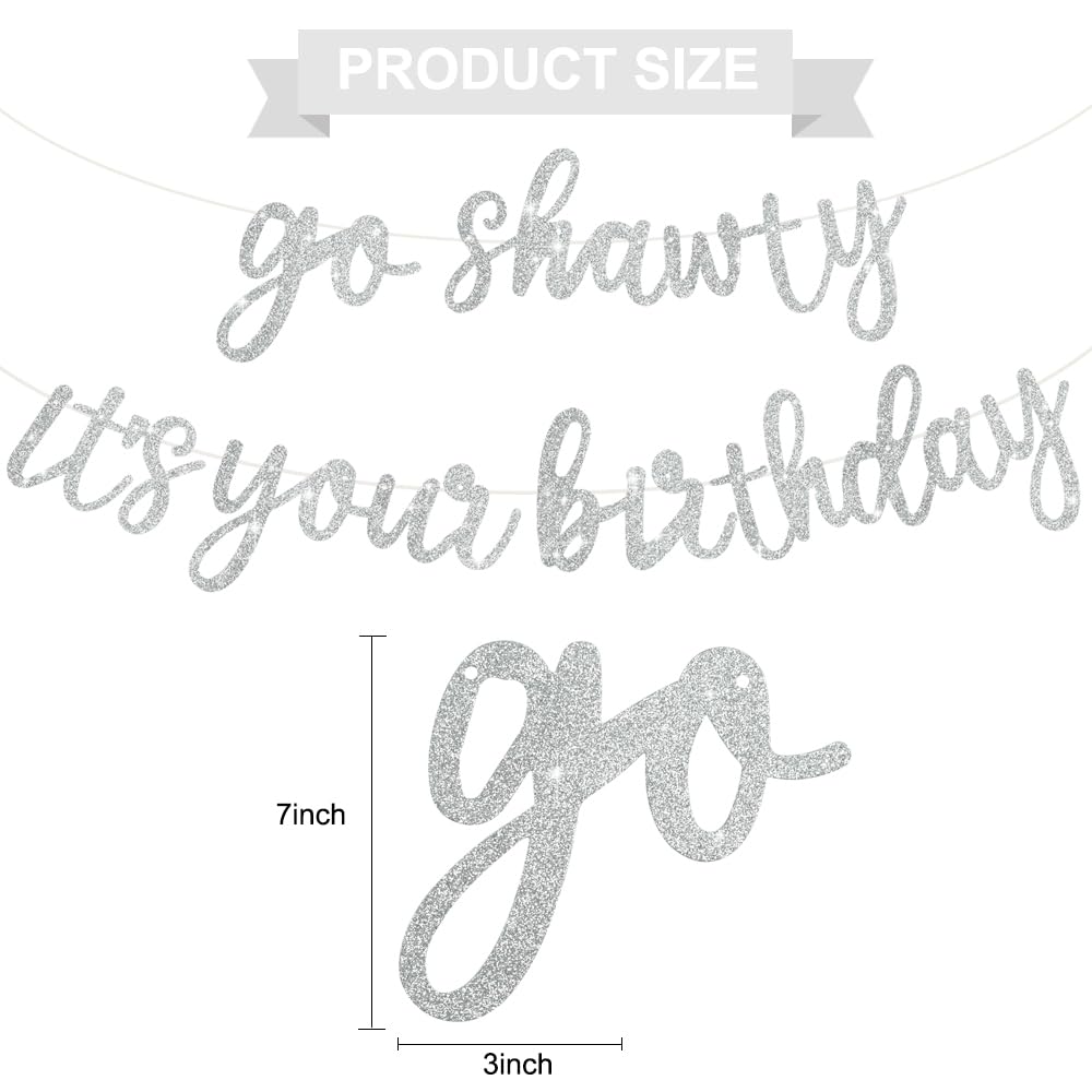 Beishida Silver Go Shawty It'S Your Birthday Banner - No Diy - Hip Hop Theme Glitter Happy Birthday Banner - Pre-Strung - Silver