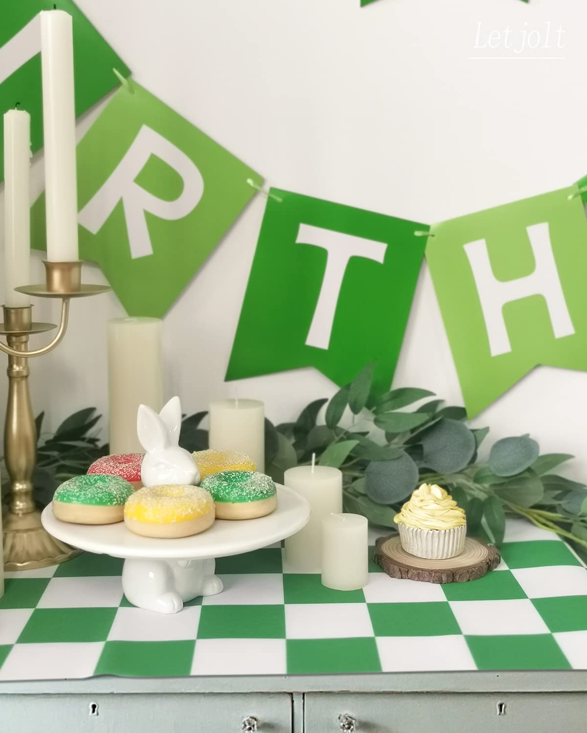 Green Happy Birthday Banner Greenery Theme Birthday Party Bunting Supplies Signs For Birthday Garland Nursery Hanging Decoration