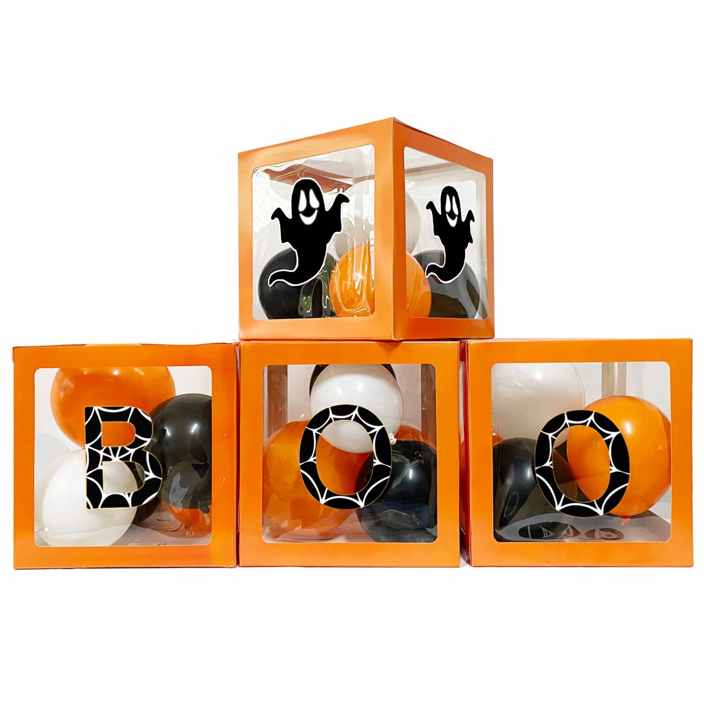 Halloween Balloon Boxes Decorations - Orange Transparent Box For Halloween Baby Shower, Birthday Party Decorations - Includes 4