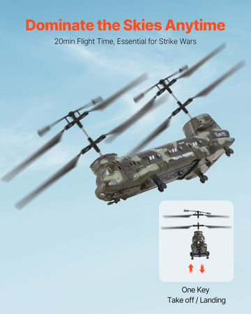 VEVOR RC Helicopter, 2.4GHz Military Remote Control Helicopter, 3.5 Channel RC Airplane for Kid, 20 Mins Flight Time, One-Key Ta