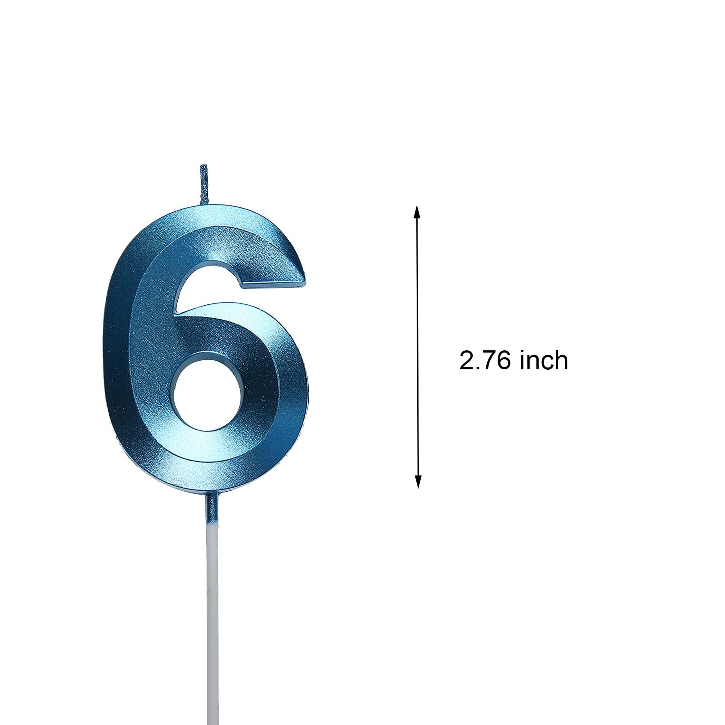 2.76 inch Blue 6 Birthday Candles,3D Number 6th Cake Topper for Birthday Decorations No 16 26 61 62 63 64 65 66 67 68