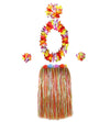 Bajotal Hawaiian Luau Hula Grass Skirt With Large Flower Costume Set For Dance Party Decorations Favors (24'' - Mutilcolor)