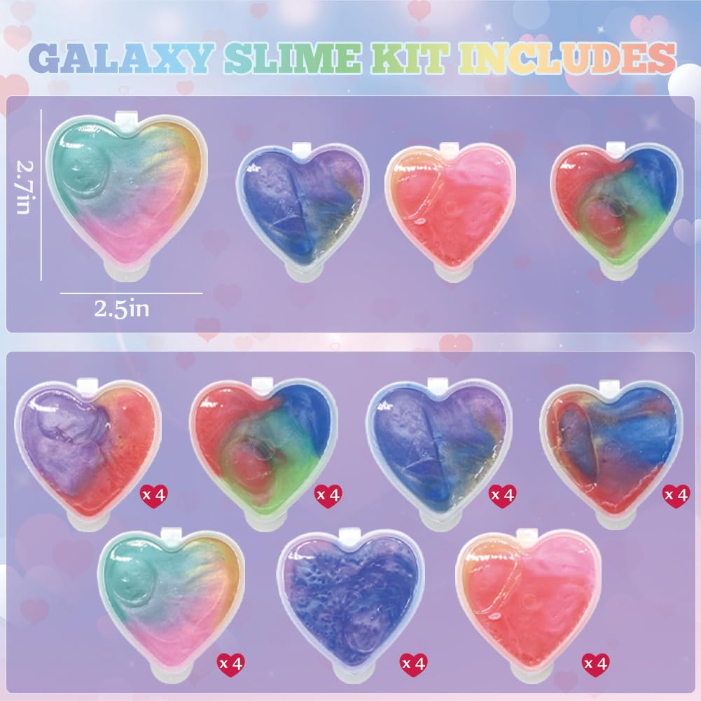 28Pcs Galaxy Slime Set, Heart Slime Stress Relief Fidget Toys For Kids Birthday Diy Favors Easter Basket Stuffers Eggs Filler Cl